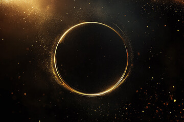 Golden Ring with Glowing Particles on a Dark Background 