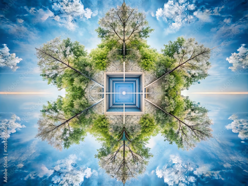 Poster minimalist background with four identical sides featuring soft colors and symmetrical design for a h