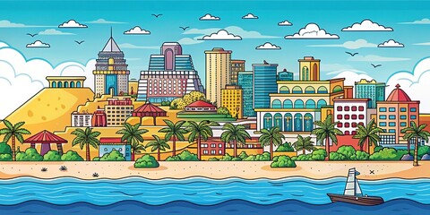 Fototapeta premium Cancun Modern Doodle Illustration - Travel Poster Design