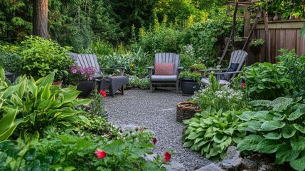 A Serene Garden Retreat with Stone Pathway and Lush Greenery