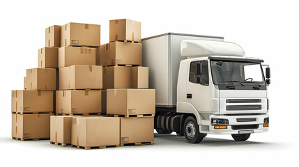 3D Rendering of a Semi Truck with Cardboard Boxes