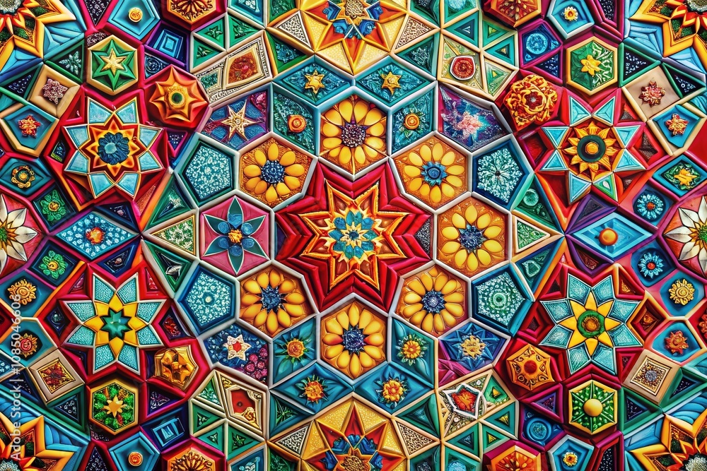 Aufkleber modern geometric pattern background with intricate macro details featuring vibrant colors and textur