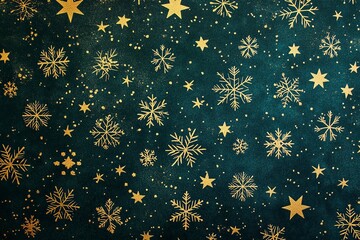 Christmas background with snowflake and gold star pattern fabric.