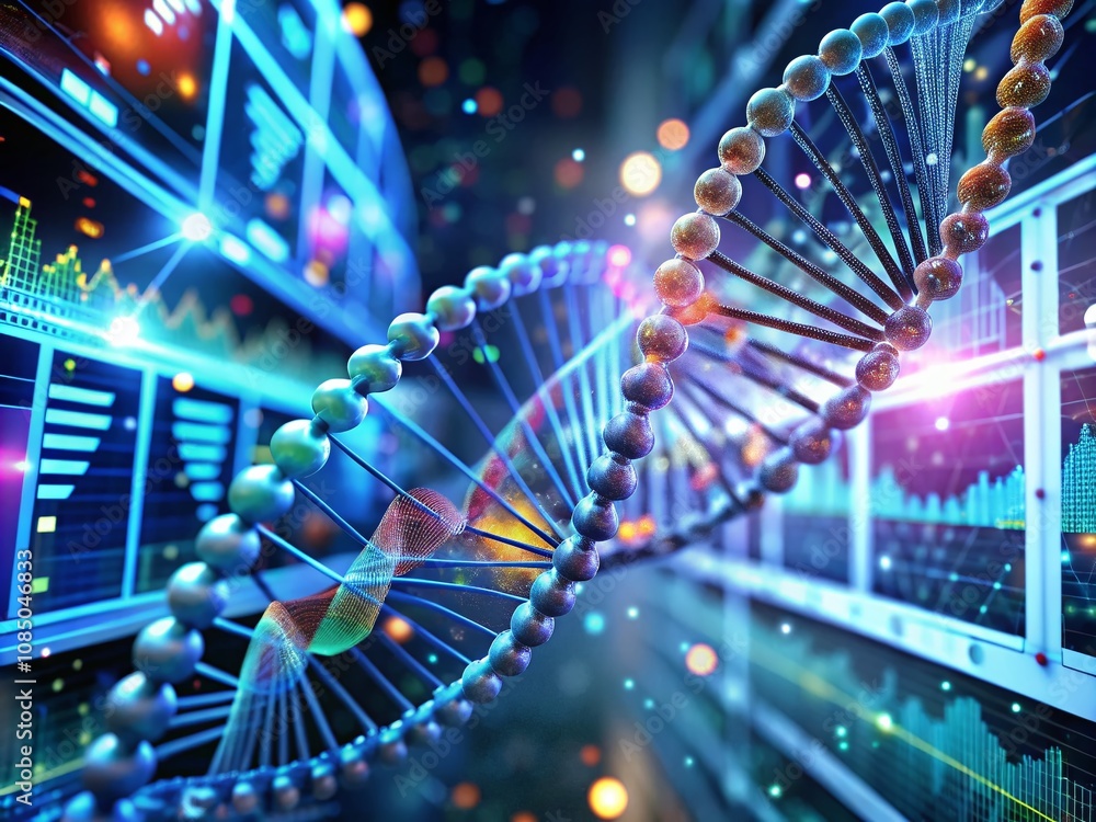 Poster modern laboratory scene featuring dna sequencing and analysis through dynamic animation with high de