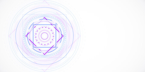 Abstract geometric shapes in neon purple on a white background in a circular pattern. Concept of modern technology and minimalism. 3D Rendering