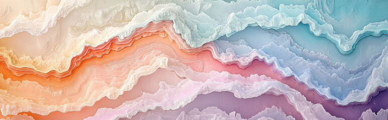 Fototapeta premium Illustration of cascading layers of soft colors, like a waterfall painted in delicate pastel shades. --ar 16:5 --style raw --stylize 250 --v 6.1 Job ID: 80fb6efc-e30f-4c33-8df7-26cb134dfc67