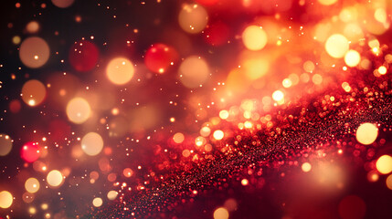 Shimmering golden and red bokeh lights create a festive atmosphere for celebrations