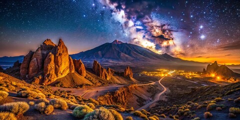 Night Photography of Minas de San Jose: A Volcanic Moon-like Landscape under the Stars on the Canary Island Tenerife, Spain, Showcasing Unique Geological Features and Ethereal Atmosphere