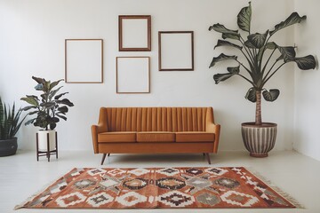 Frame mockup,  Living room wall poster mockup. Interior mockup with house background. Modern interior design.