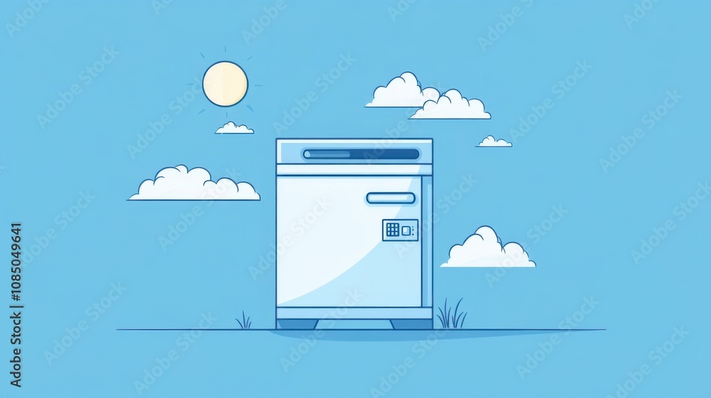 Poster minimalistic vector design of a deep freezer in a trendy line art style