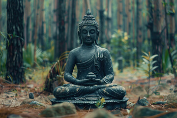 Obraz premium Beautiful greeting card with ancient statue great Buddha to bright holiday composition