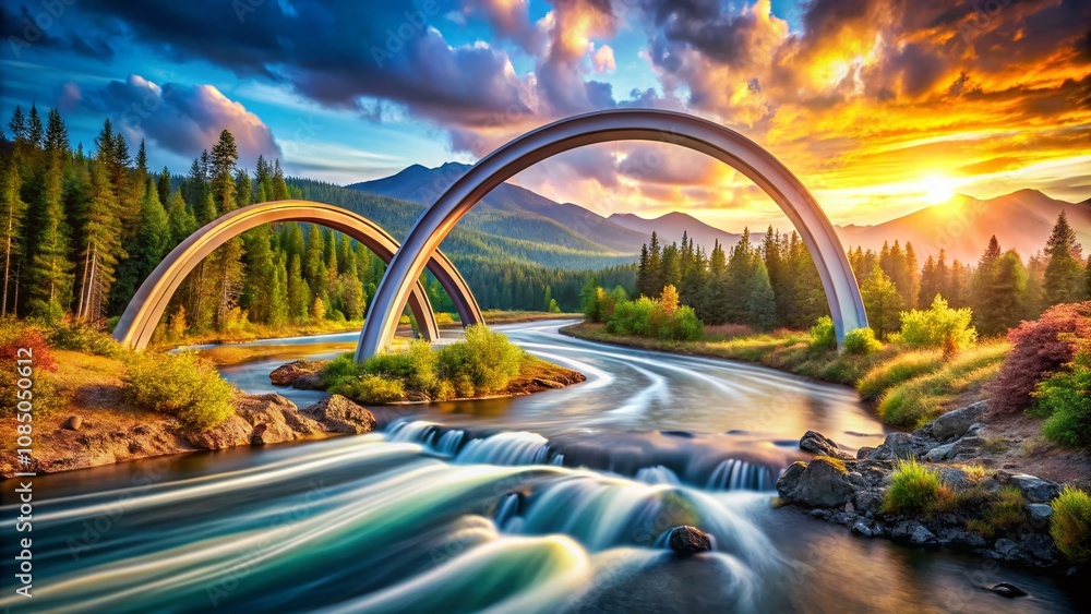 Poster panoramic view of flowing arcs representing leadership as a guiding force in a dynamic landscape of 