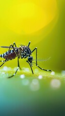 A close-up of a mosquito feeding on skin. AI.