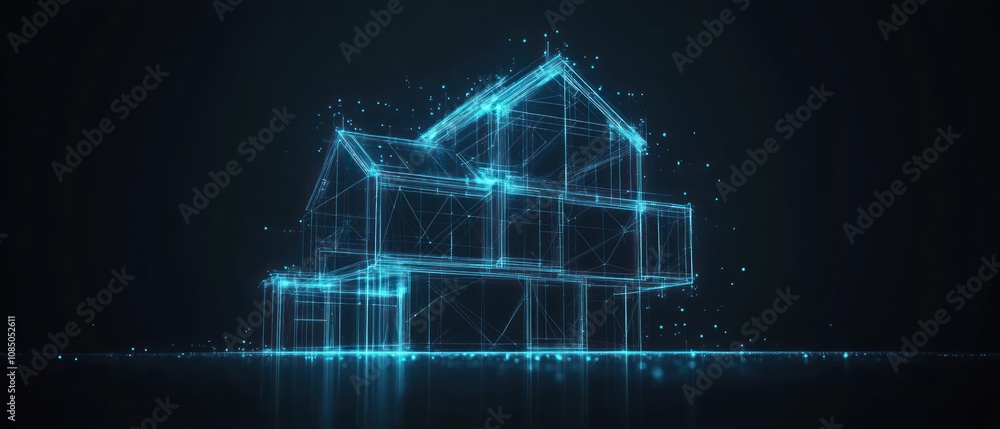 Aufkleber digital representation of a house structure in a futuristic design.