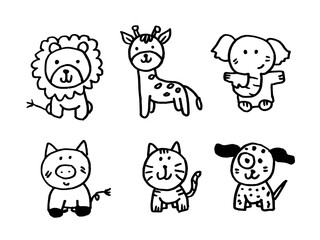 Cute animal element, doodle hand drawing cartoon character