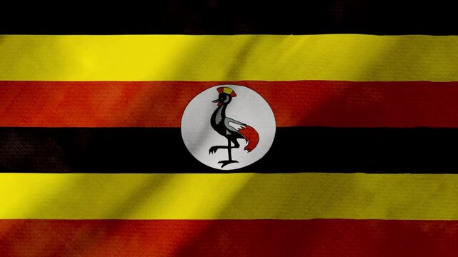 Uganda flag waving background with real fabric texture