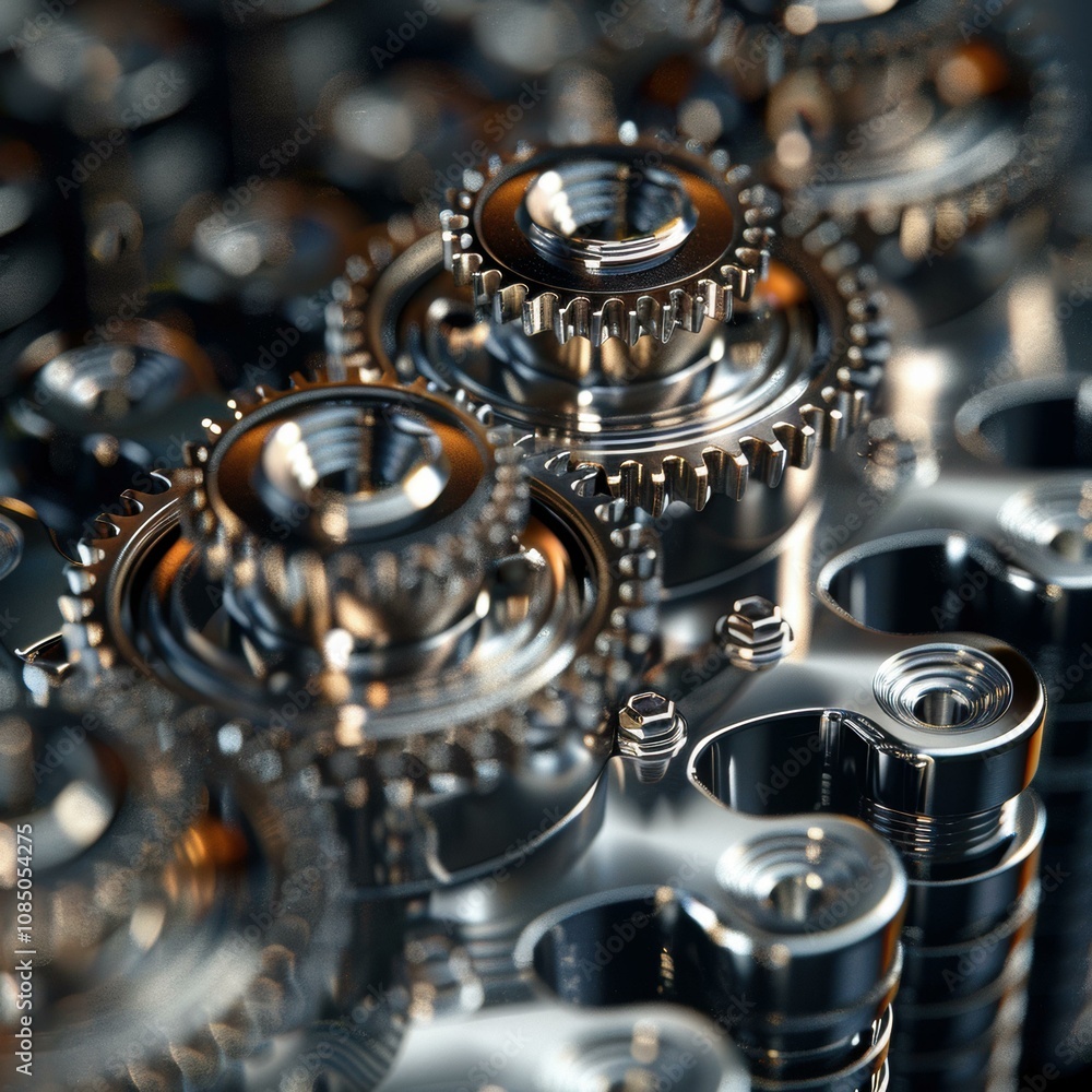 Poster precision engineering and intricate detail in a close-up view of gears. ai.