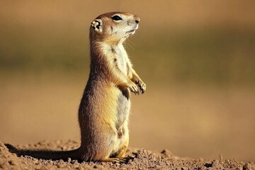 Naklejka premium Alert Prairie Dog Standing Watch in Its Natural Habitat