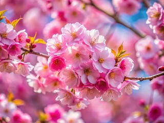 Obraz premium Serene Sakura Blossom Wallpaper with High Depth of Field, Capturing the Delicate Pink Petals Against a Soft Background for Tranquil Home Decor and Nature Lovers