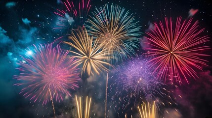 Fototapeta premium Colorful fireworks illuminating the dark night sky