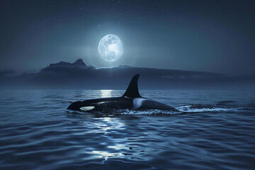 Fototapeta premium Fantastically beautiful majestic huge whale in deep ocean