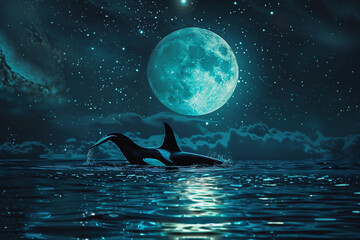 Fantastically beautiful majestic huge whale in deep ocean