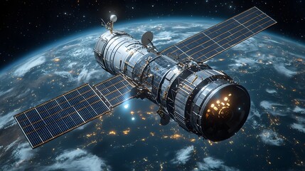 A spacecraft orbiting Earth, showcasing advanced technology for astronomical observations.