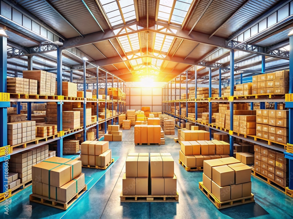 Poster stacked cardboard boxes in a warehouse: organized storage solution for efficient logistics and inven