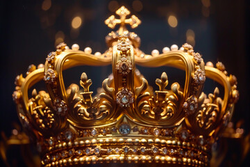 Fantastic king or queen crown from vivid gold material for coronation