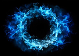 Abstract Blue Fire Ring Smoke on Black Background - Digital Wallpaper with Space for Text or Title - Captivating Visuals for Design Projects and Creative Use
