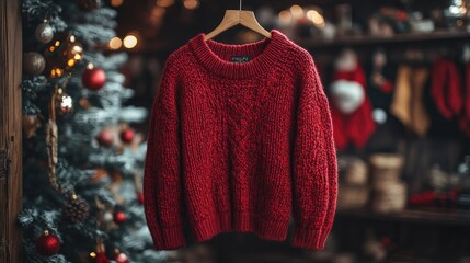 Obraz premium Christmas Tree and Red Sweater Creating a Festive Atmosphere