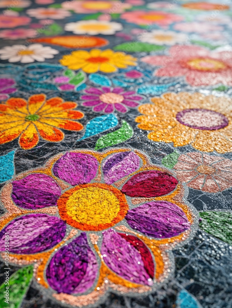 Wall mural Close-up of tablecloth with flowers