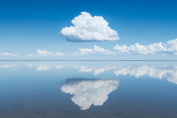 Fototapeta premium Serene Reflections: A Cloudy Sky and Mirror-like Waterscape
