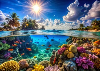 Stunning Macro Photography of Brilliant Blue Sea View Capturing Vibrant Marine Life and Crystal Clear Waters, Ideal for Nature Lovers and Coastal Landscape Enthusiasts