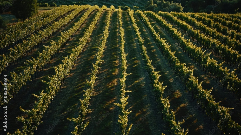 Poster Aerial View of a Vineyard with Rows of Grapevines