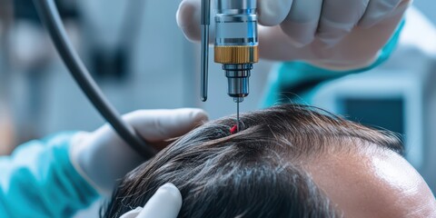 Hair follicle transplant procedure in clinical setting closeup view medical science professional environment