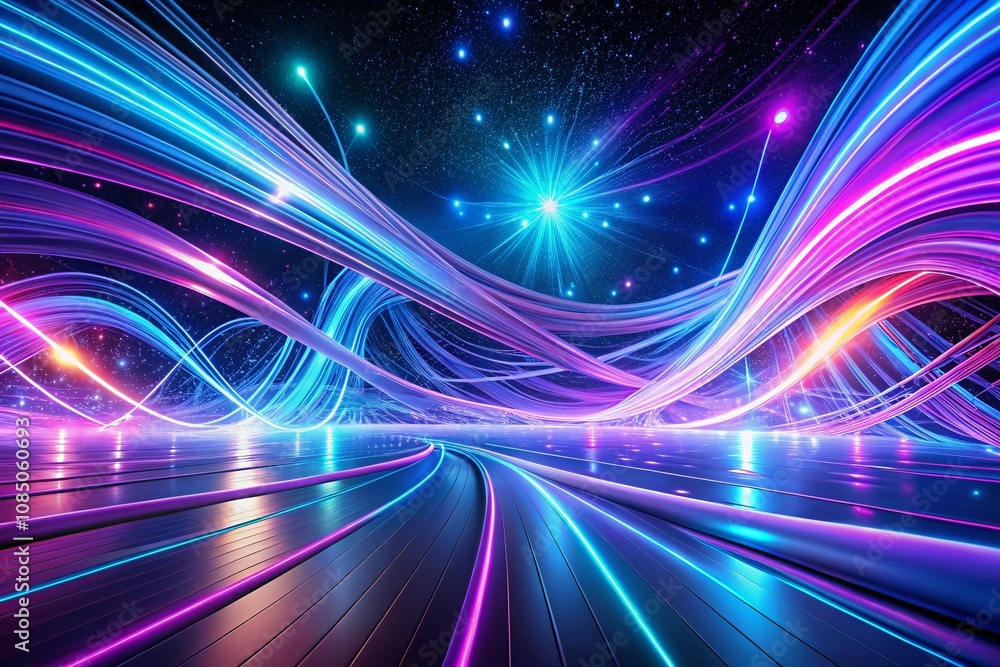 Poster stunning violet and blue glowing lines in 3d rendering capturing a futuristic aesthetic with dynamic