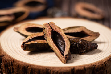 dried betel nuts snack isolated on table.
