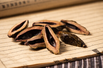 dried betel nuts snack isolated on table.