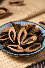 dried betel nuts snack isolated on table.