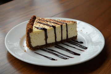 Delicious Cheesecake Slice Drizzled with Chocolate Sauce