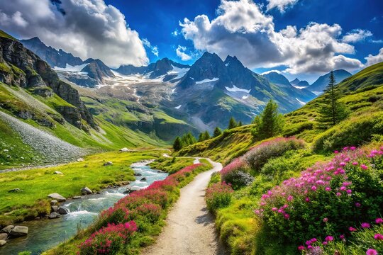 High Alps Summer Path Colle del Nivolet Piemonte: Candid Photography AI Photo