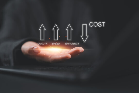 Cost reduction concept. Quality increase and cost optimization for products or services to improve and enhance company performance. Successful corporate strategy and management. Effective business,