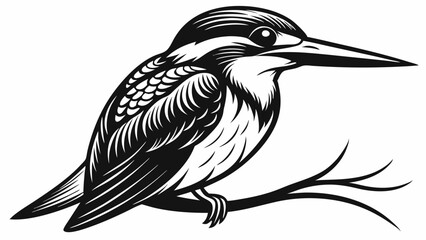Black And White of a Kingfisher Bird Illustration
