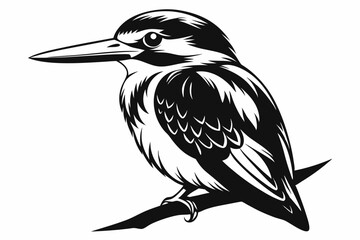 Black And White of a Kingfisher Bird Illustration