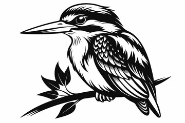 Black And White of a Kingfisher Bird Illustration