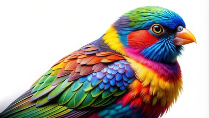 Obraz premium Stunning Panoramic View of a Vibrant Bird Isolated Against a Crisp White Background, Showcasing Its Bright Colors and Intricate Feather Patterns for Nature Photography Enthusiasts