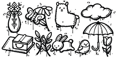 Set of graffiti spray paint spring sticker elements vector illustration