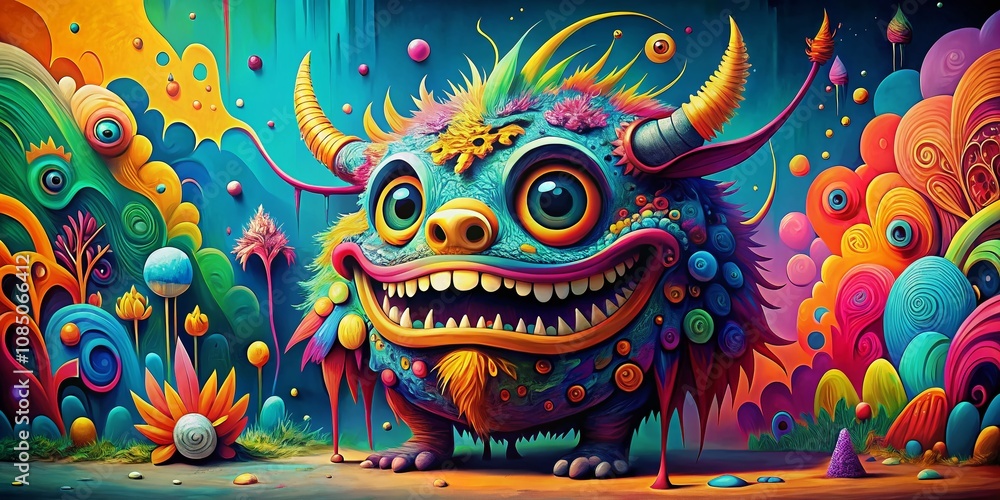 Aufkleber vibrant abstract monster art featuring colorful shapes and textures with ample copy space for creati