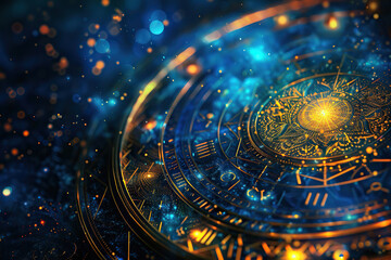 Astrological composition with zodiac circle in signs and symbols